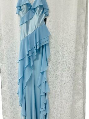 Jovani Light Blue Ruffle Cascade Gown